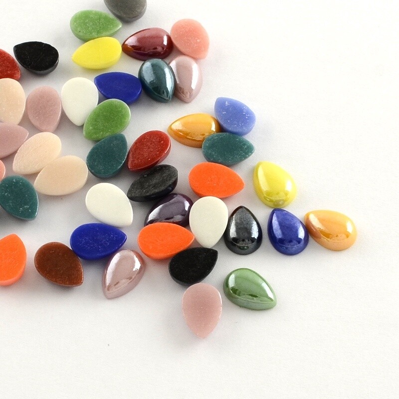 Glass Teardrop Cabochon - Mixed Pearlized 8x5mm