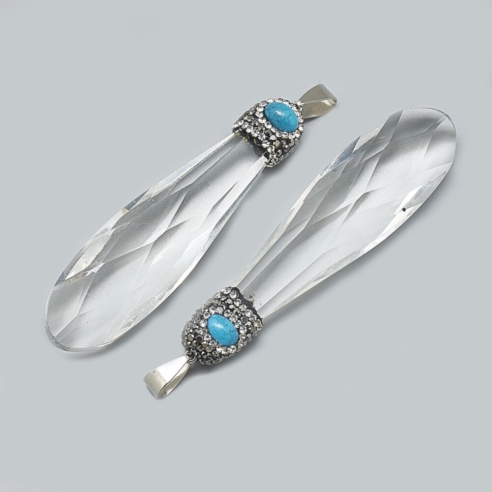 Clear Quartz With Rhinestones &amp; Howlite Teardrop - ~67x18mm