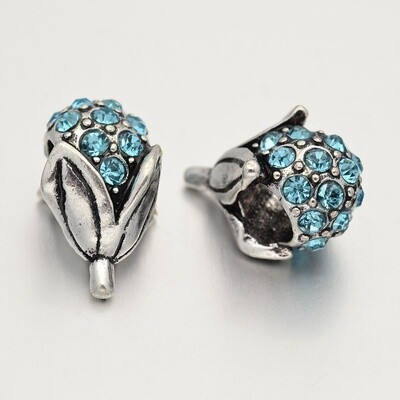 European Bead - Blue Rhinestone Flower 16x9mm