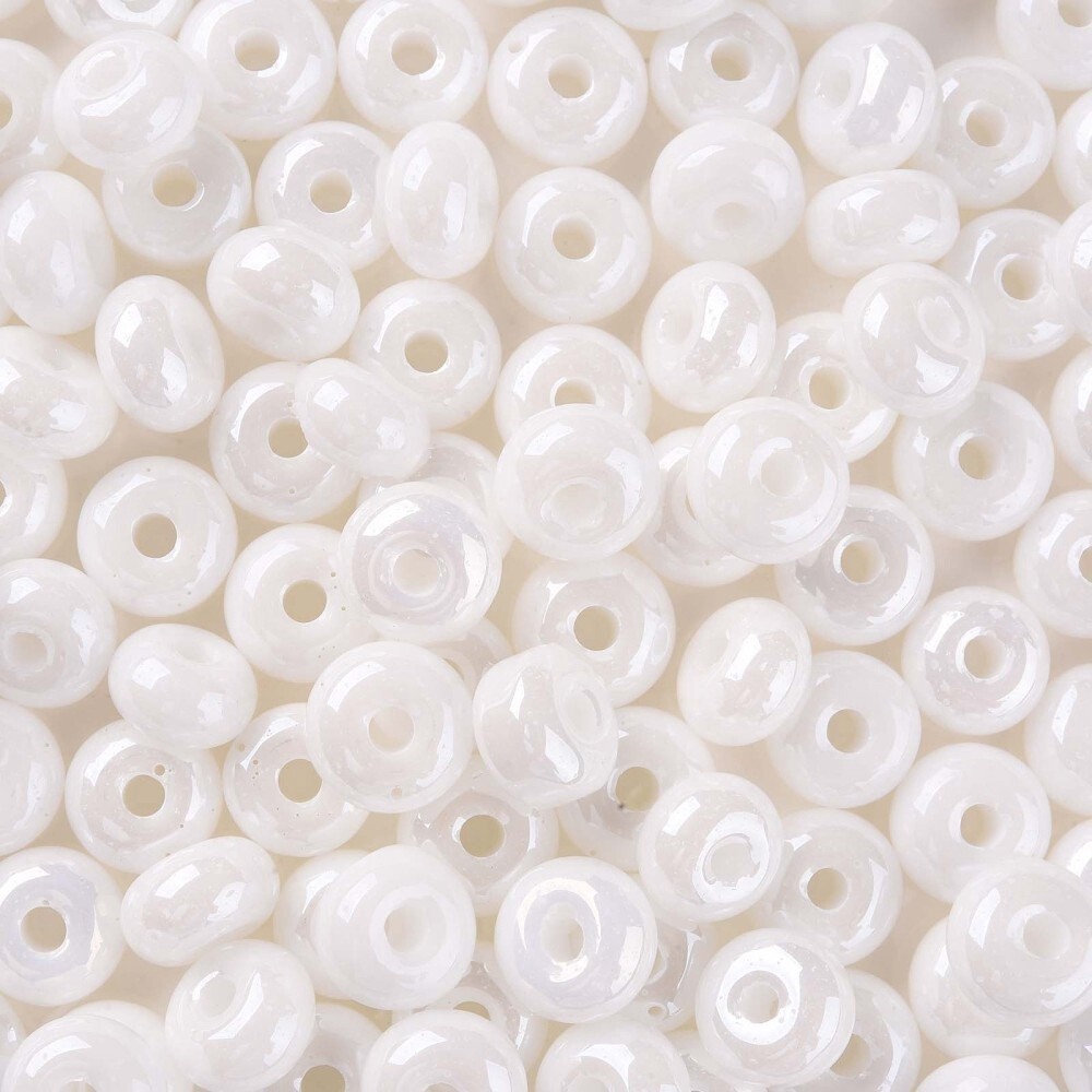 Glass Donut - White Lustre 4x10mm
