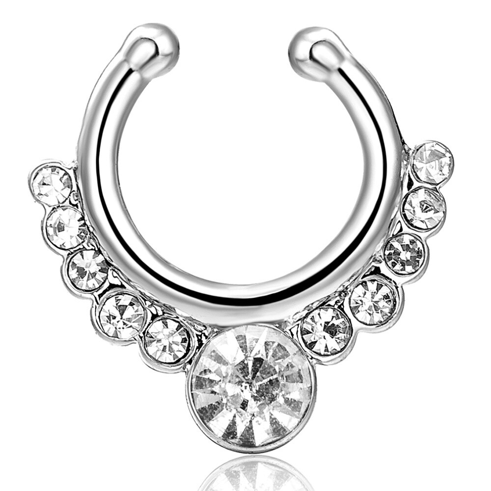 Body Jewellery - Clip On Silver Rhinestone Nose Septum