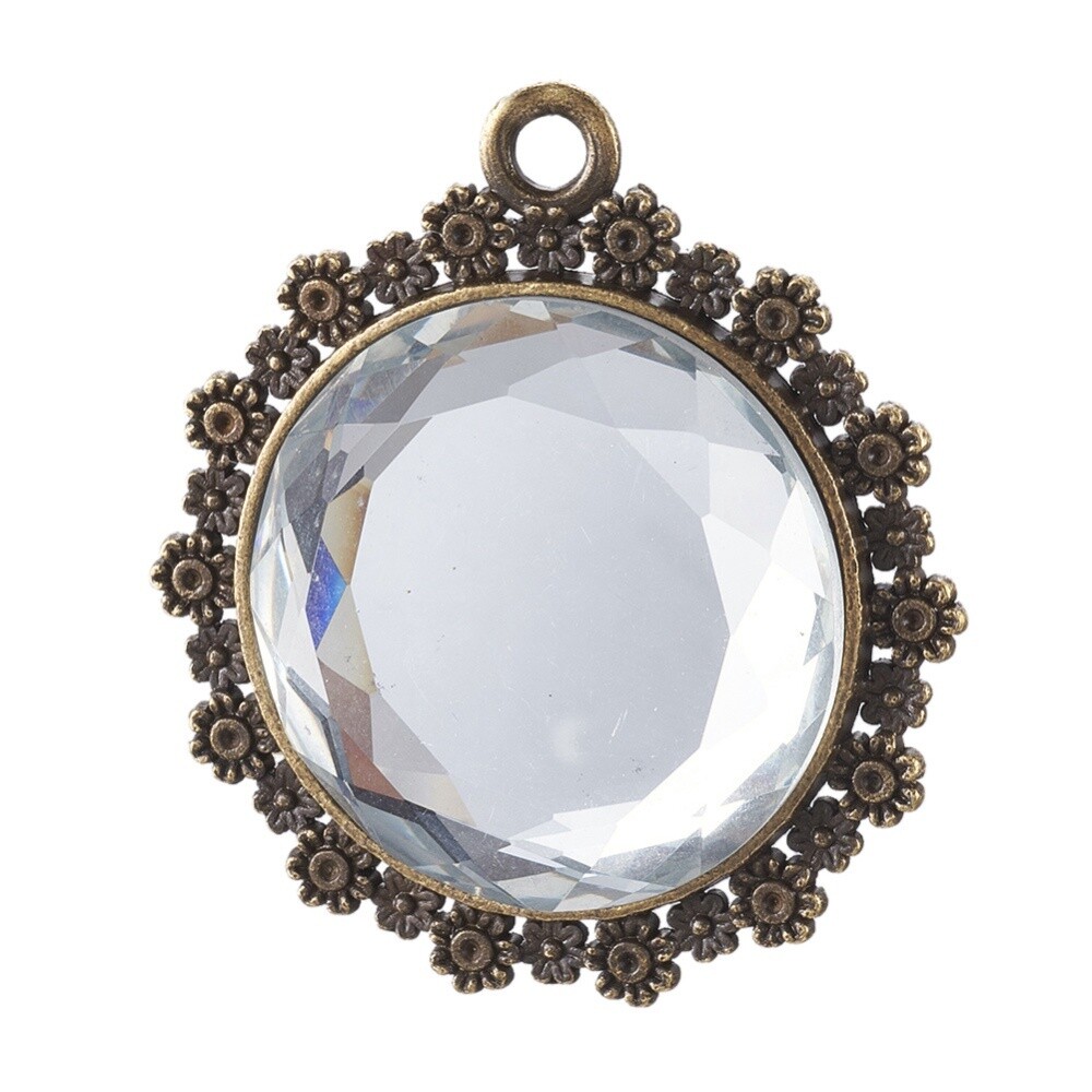 Floral Antique Bronze With Faceted Glass Centre Necklace