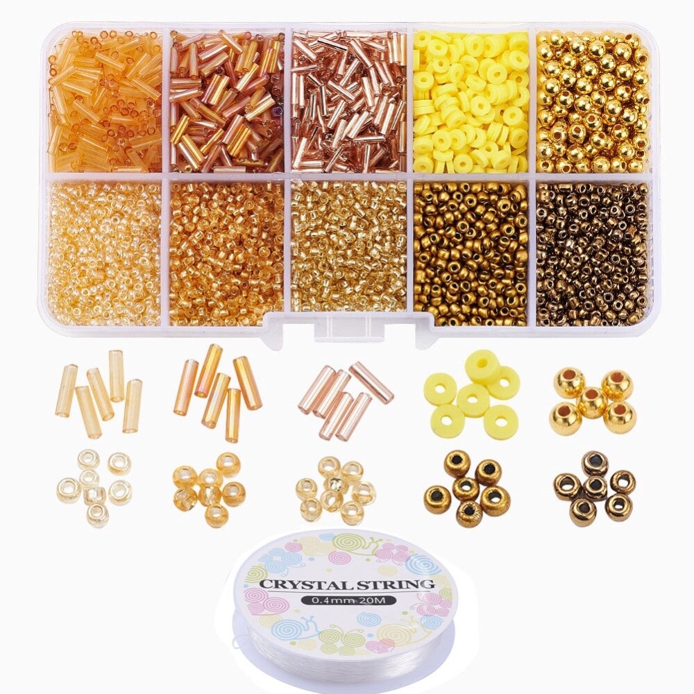 Inspirations Kit - 10 Mix Amber Seed Beads &amp; Bugles