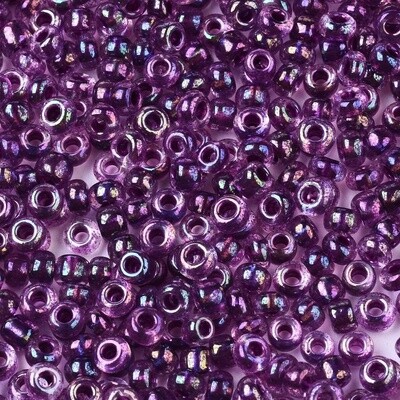 Seed Bead - Clear, Purple Rainbow Lined 8/0