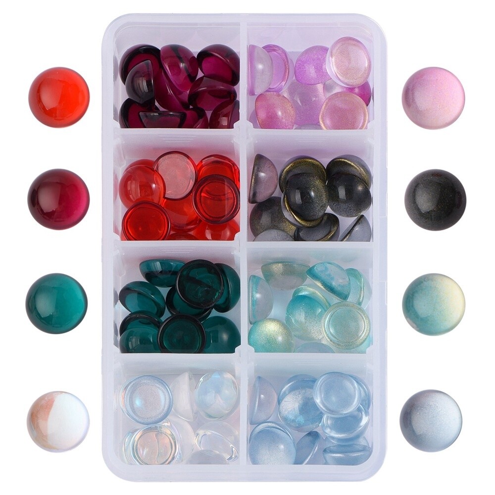 Round Cabochon Glass - Coloured AB Mix 12x6mm