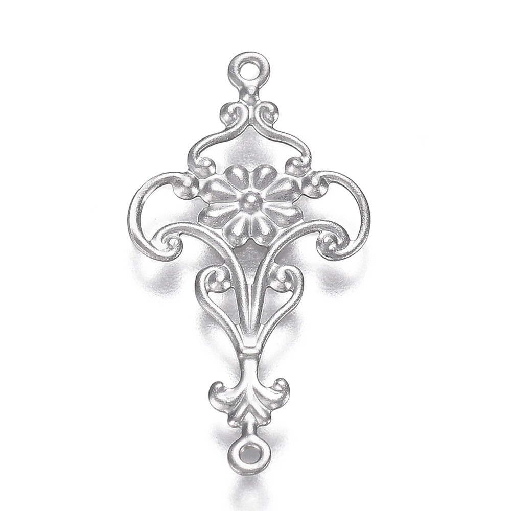 304 SS Filigree Flower Connector 28.5x14.5mm