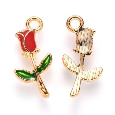 Enamel Rose Charm - Light Gold 19x9mm