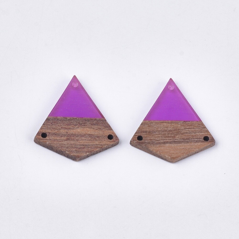 Purple Resin &amp; Walnut Wood Cone Necklace