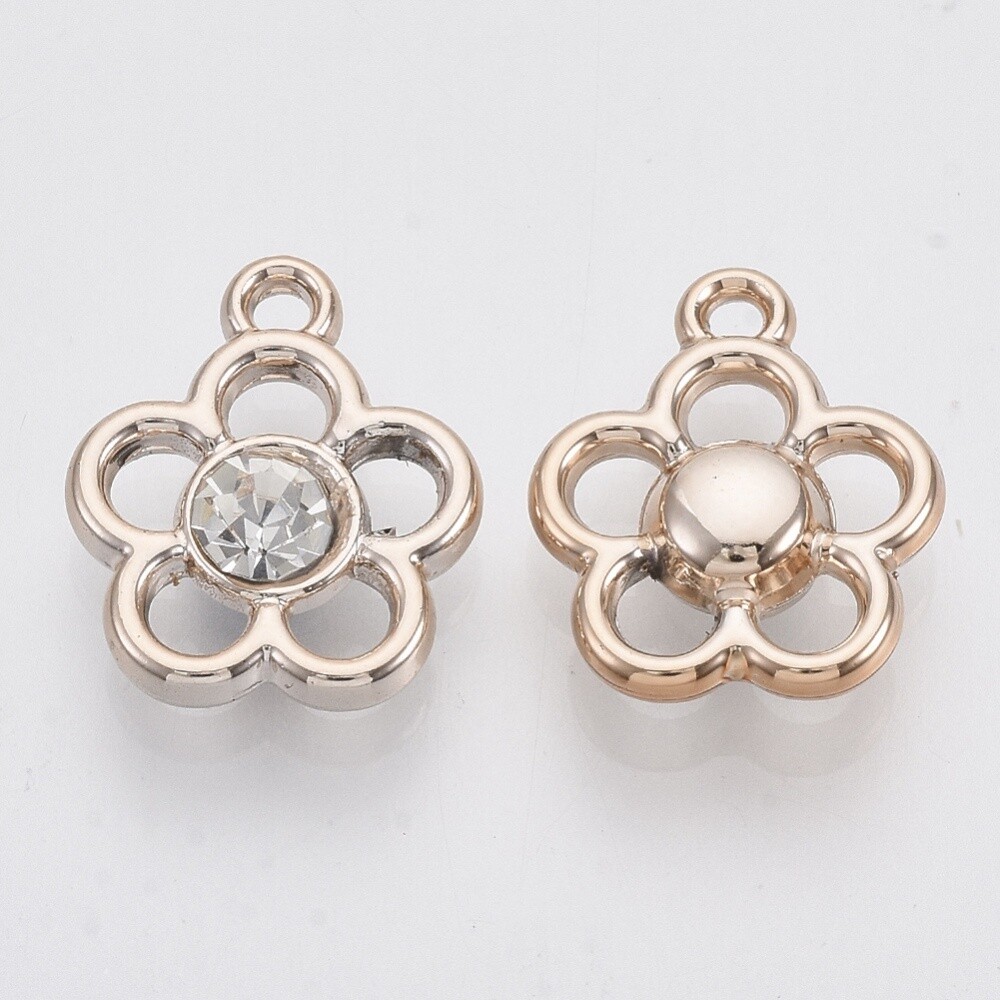 Acrylic Open Flower Charm With Rhinestone 17x15mm