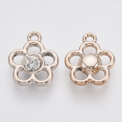 Acrylic Open Flower Charm With Rhinestone 17x15mm