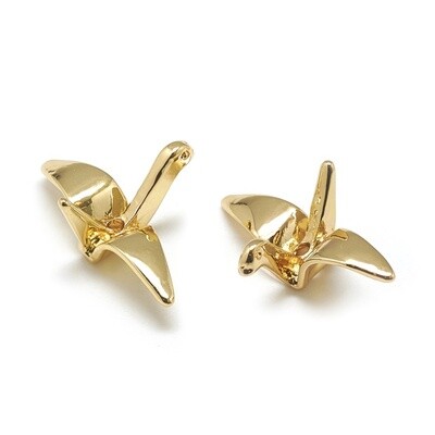 18K Gold Paper Crane Bird Charm 8x14mm