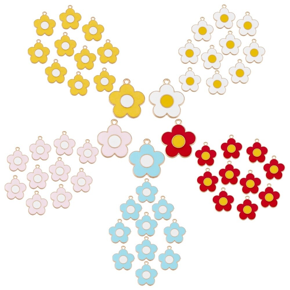 Simple Enamel Flower - Mixed Colour Charm 21x19mm