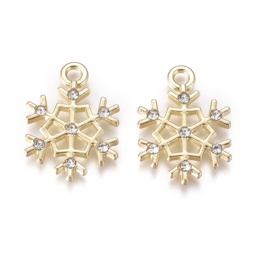 NZMH Gold Snowflake Charm With Rhinestones - 21.3x15.5mm