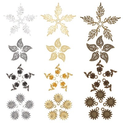 Vintage Flower &amp; Leaves Tri Metal Mix Charm