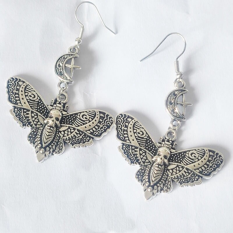 Antique Silver Steampunk Moth Earrings