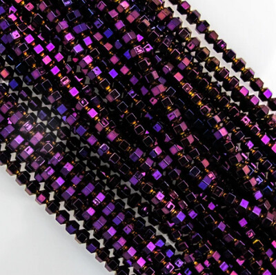 Semi Precious Violet Electroplated Cube - 3mm