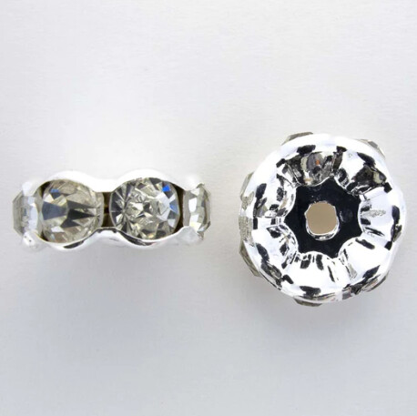 Rhinestone Rondelle - Silver 8x20mm