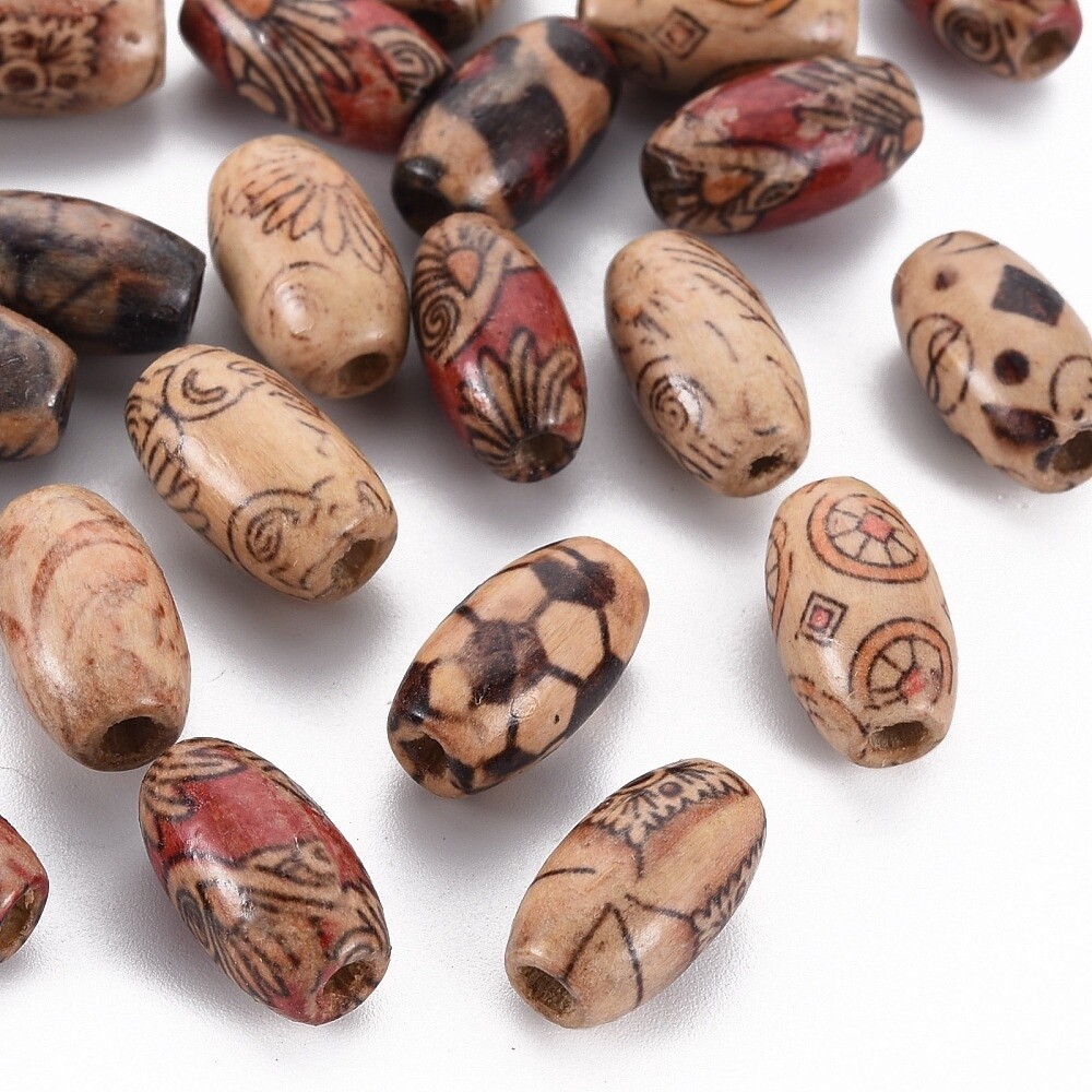 Wooden Oval - Printed Mix 14x8mm