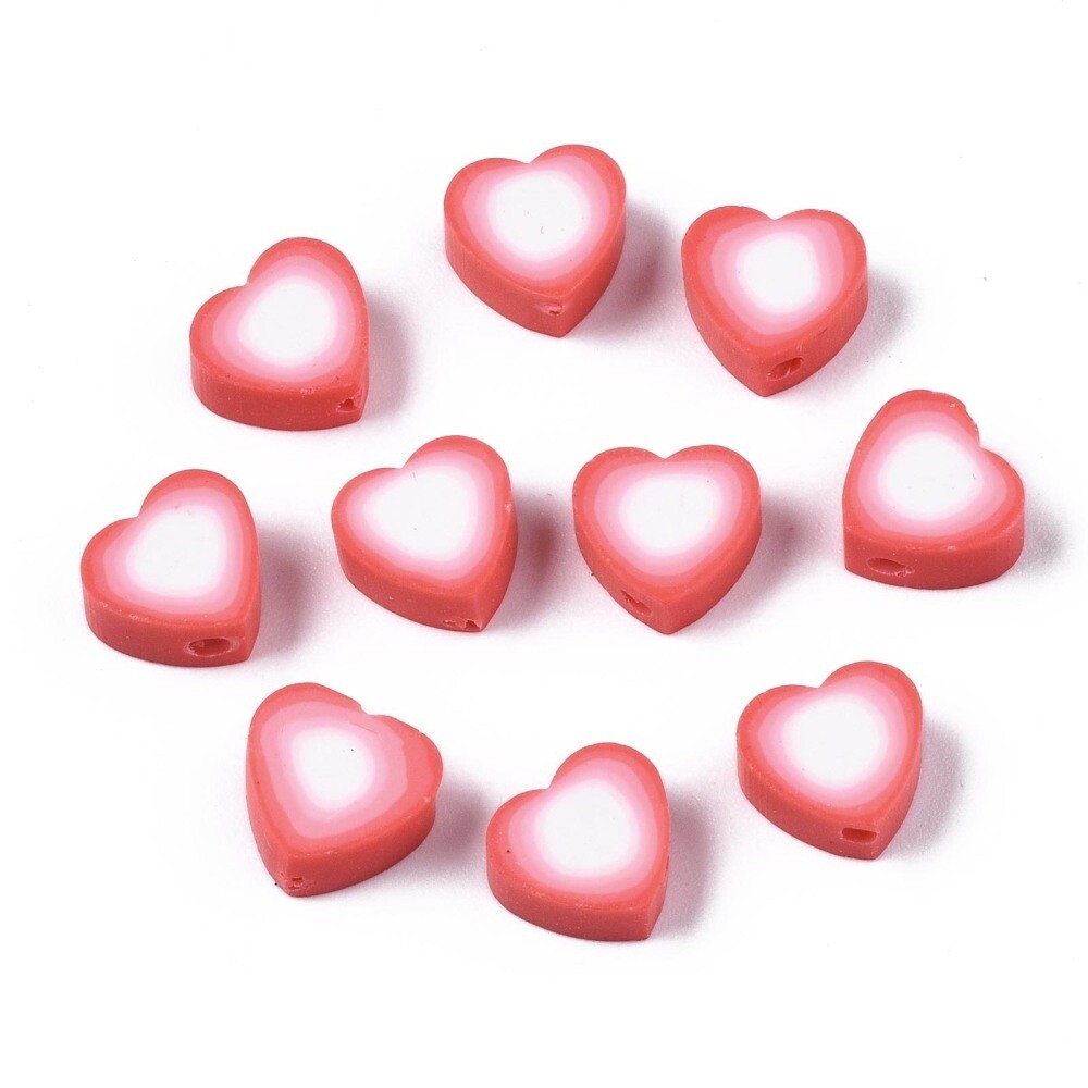 Polymer Clay Red &amp; White Heart - 9mm