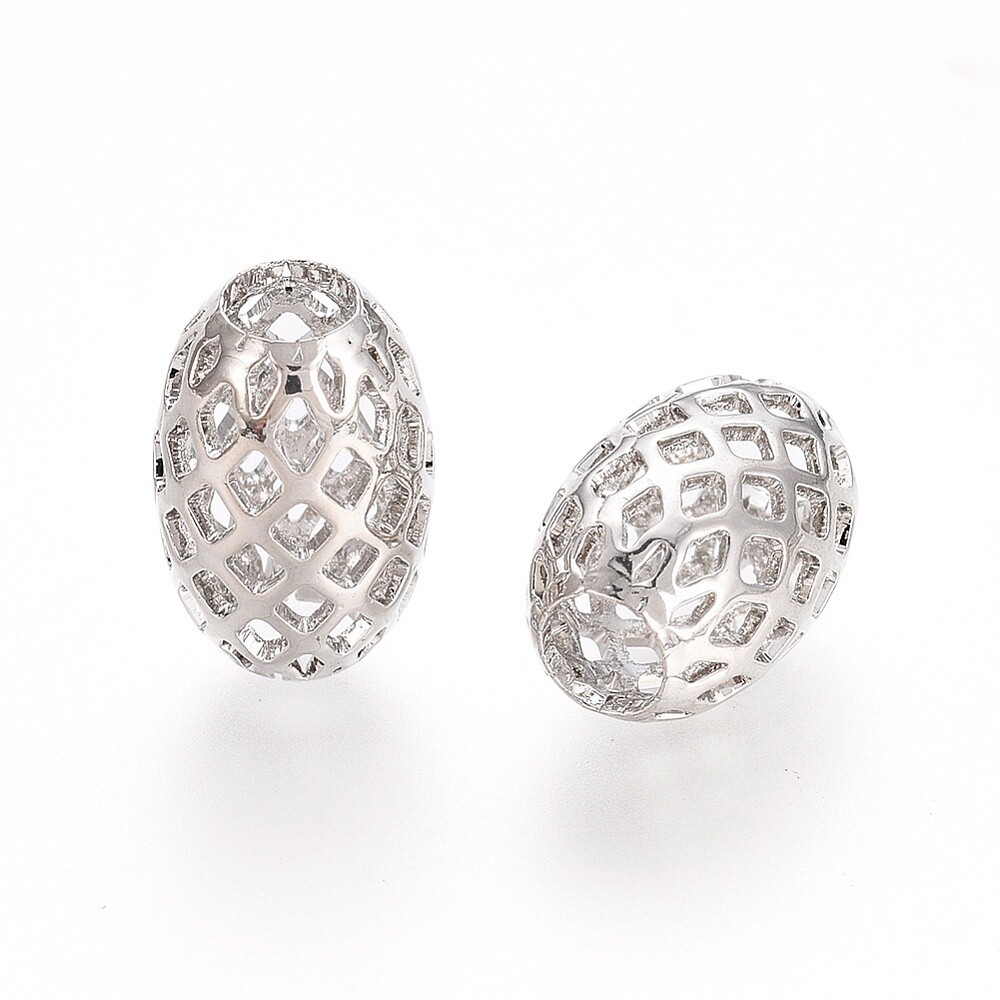 Filigree Metal Oval Bead - Gold or Silver 12x8mm