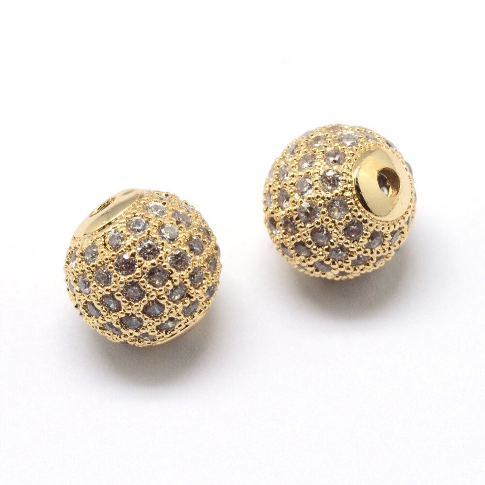CZ Pave Rhinestone Round Golden Earrings