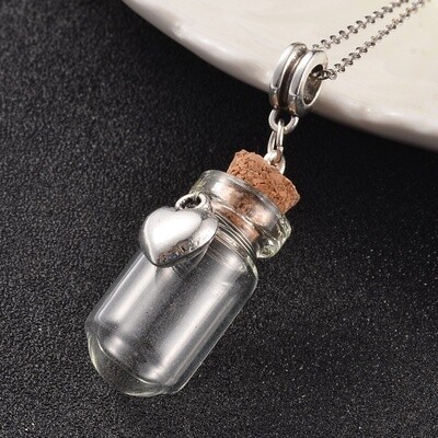Glass Wishing Bottle With Heart 34x13mm