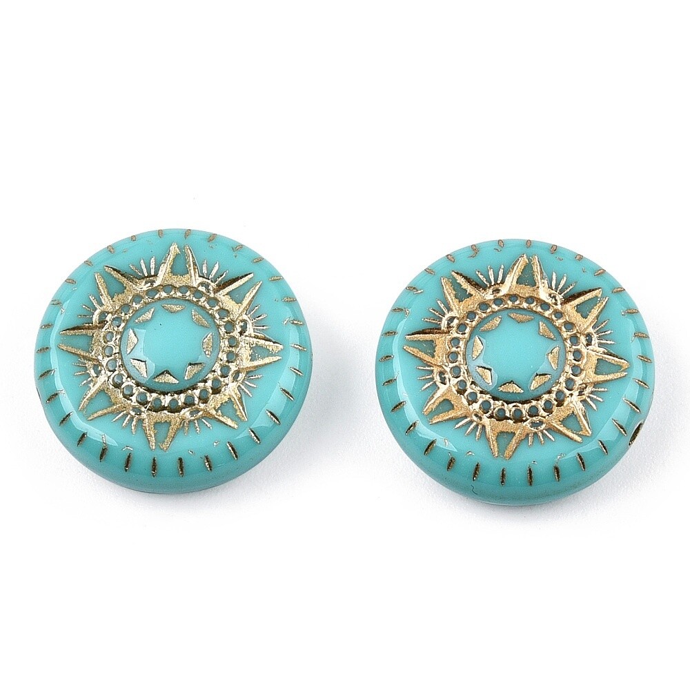 Carved Acrylic Flat Round - Turquoise Gold Enhance 17mm