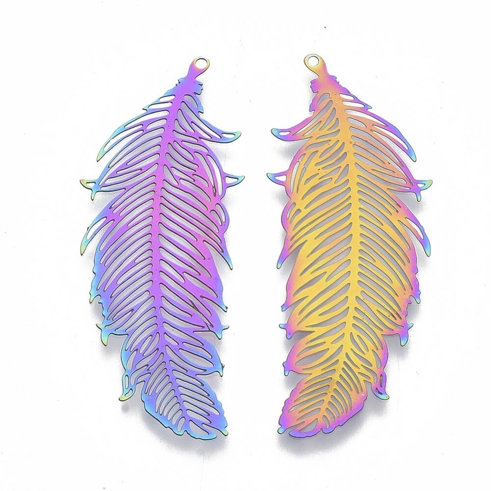 201 SS Electroplated Filigree Feather 47x19mm