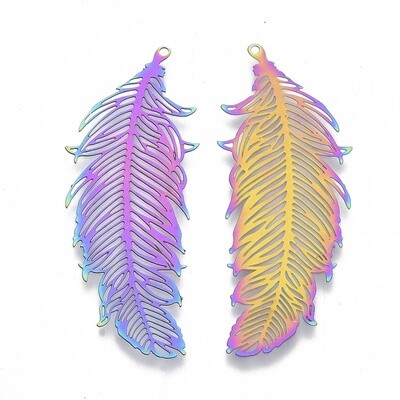 201 SS Electroplated Filigree Feather 47x19mm