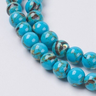 Sea Shell &amp; Howlite Assembled Round - Dark Turquiose 6mm
