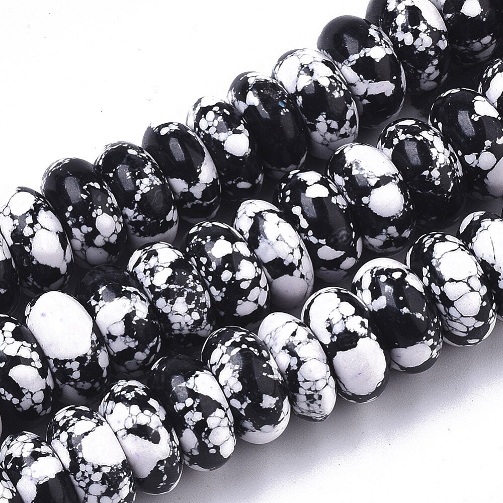 Howlite Rondelle - Black &amp; White 14x7mm