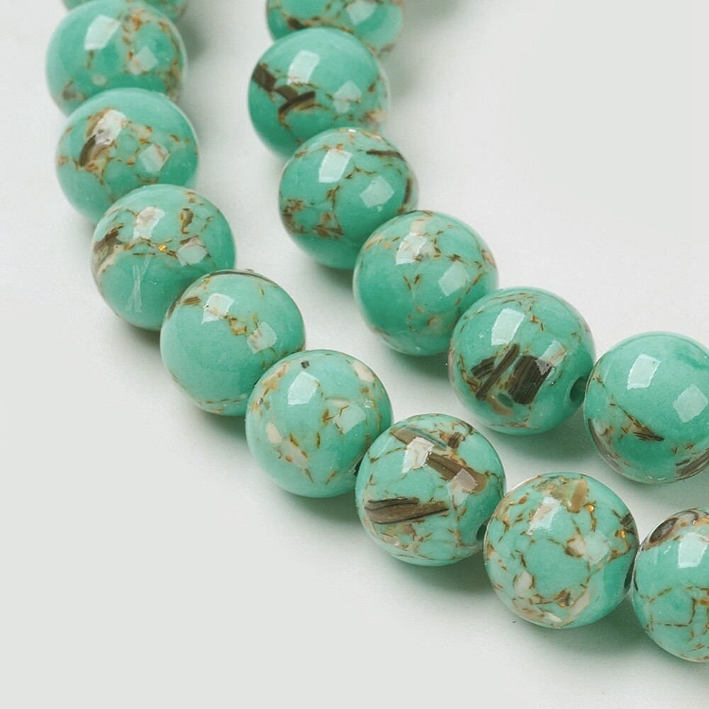 Sea Shell &amp; Howlite Assembled Round - Light Turquoise 6mm