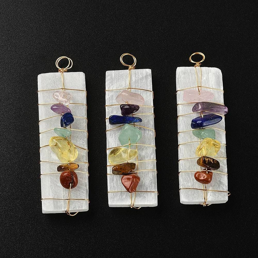 Selenite With Chakra Chips