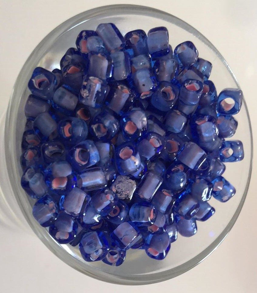 Seed Bead - Blue, Pink Lined Square Cut 6/0