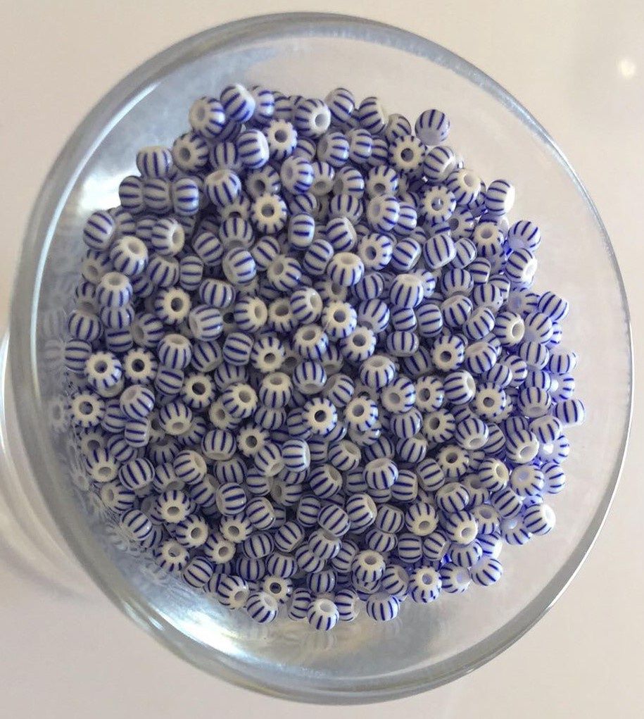 Seed Bead - White &amp; Blue Stripe 11/0