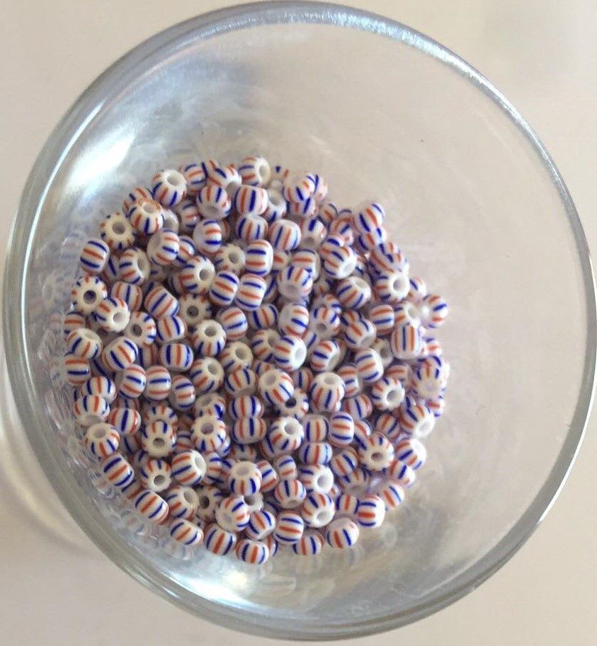 Seed Bead - White, Red &amp; Blue Stripe 11/0