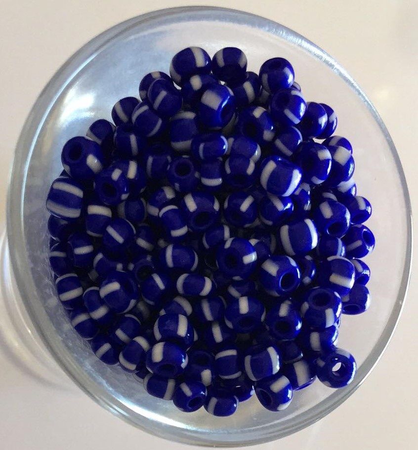 Seed Bead - Blue, White Stripe 6/0