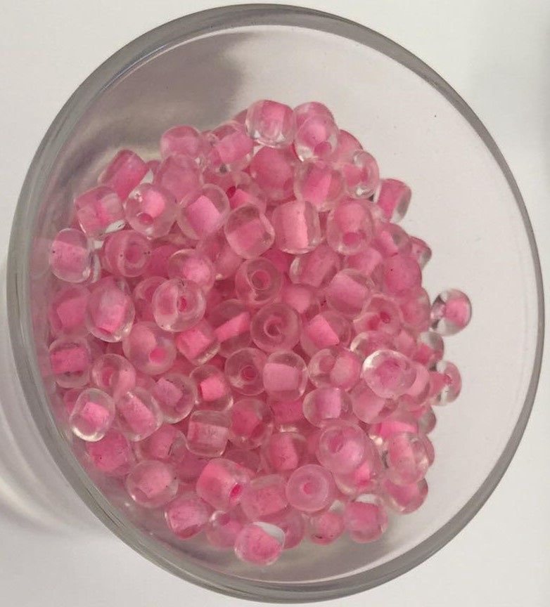 Seed Bead - Clear, Fuchsia Lined 6/0