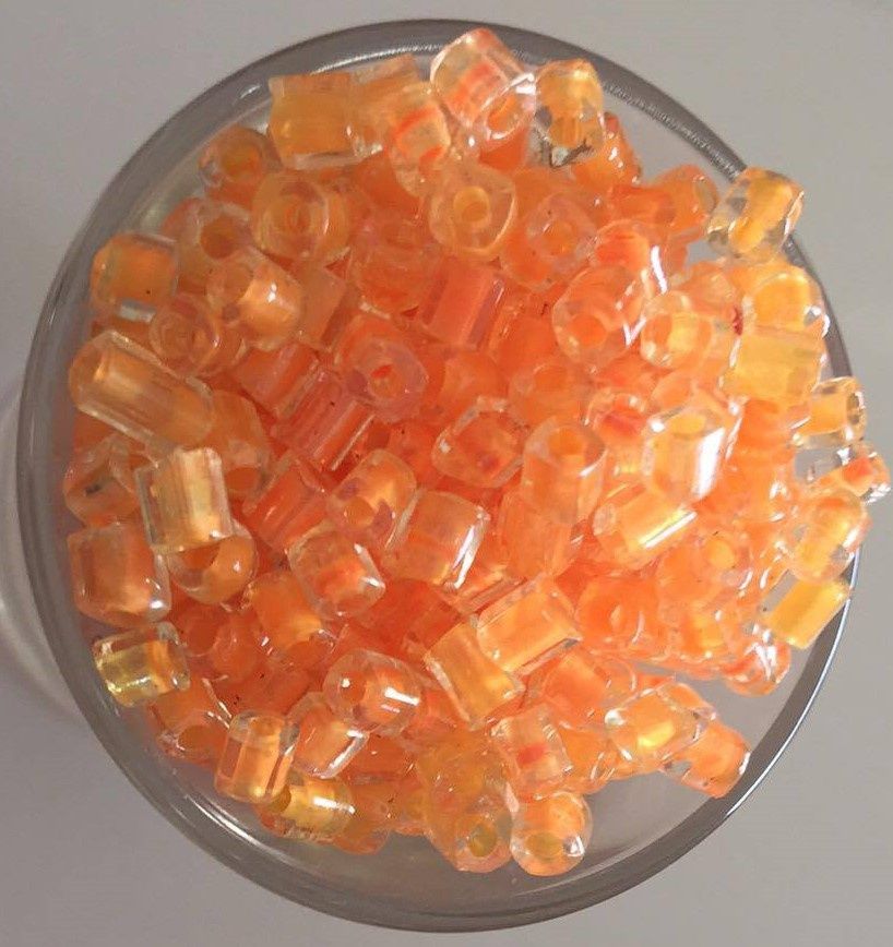 Seed Bead - Clear, Orange Lined Square Cut 6/0