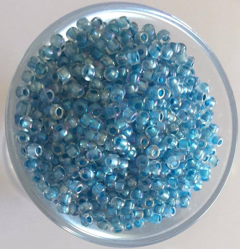 Seed Bead - Clear AB, Aqua Lined 8/0