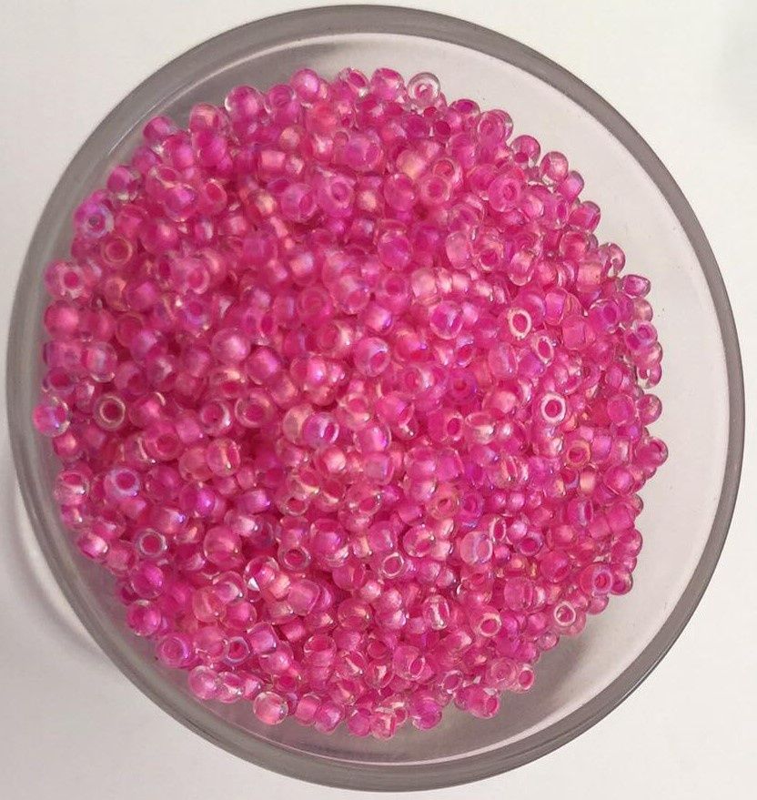 Seed Bead - Clear, Pink Lined AB 11/0