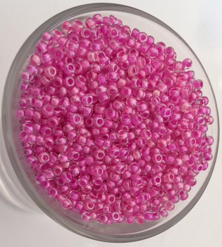 Seed Bead - Clear, Dark Hot Pink Lined 11/0