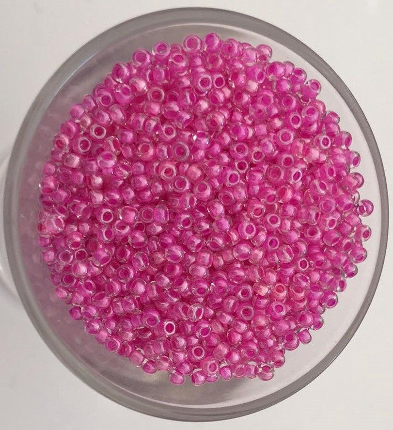 Seed Bead - Clear, Hot Pink Lined 11/0