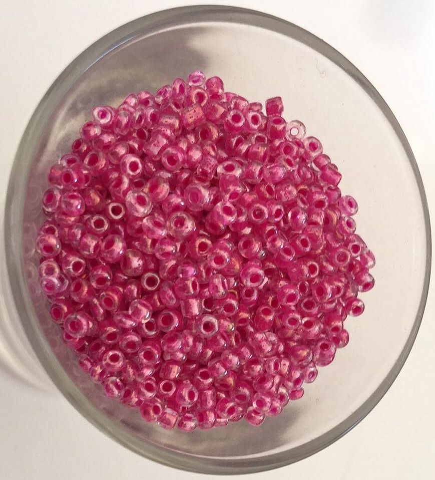 Seed Bead - Clear, Fuchsia Lined Lustre 11/0