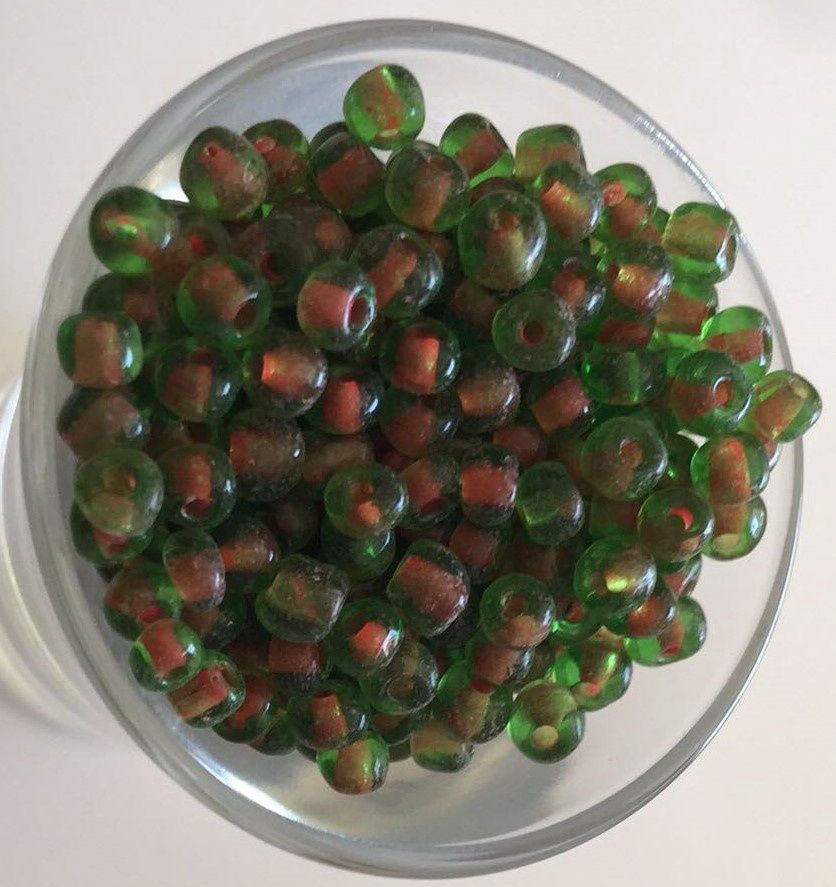 Seed Bead - Green, Orange Lined 6/0.