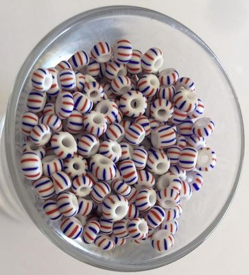 Seed Bead - White, Red &amp; Blue Stripe 6/0