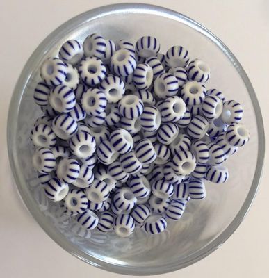 Seed Bead - White, Blue Stripe 6/0