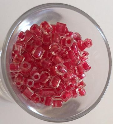 Seed Bead - Clear, Red Lined, Square Cut 6/0