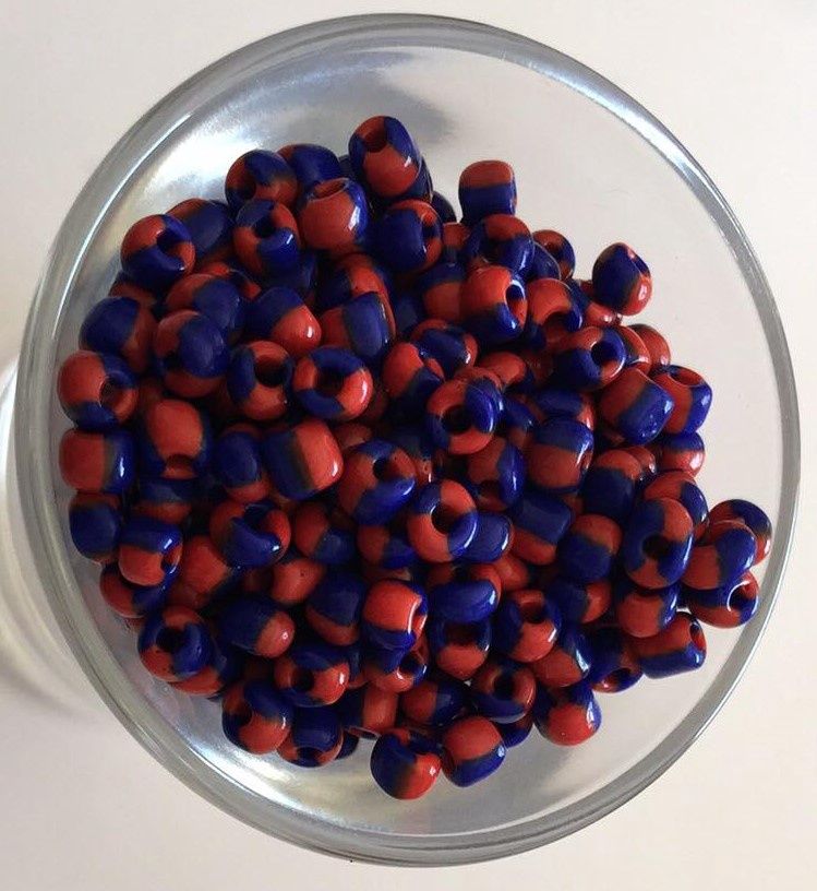 Seed Bead - Red &amp; Blue Stripe 6/0