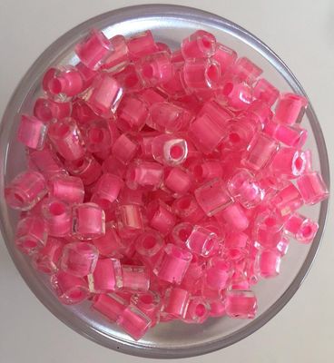 Seed Bead - Clear, Hot Pink Lined, Square Cut 6/0